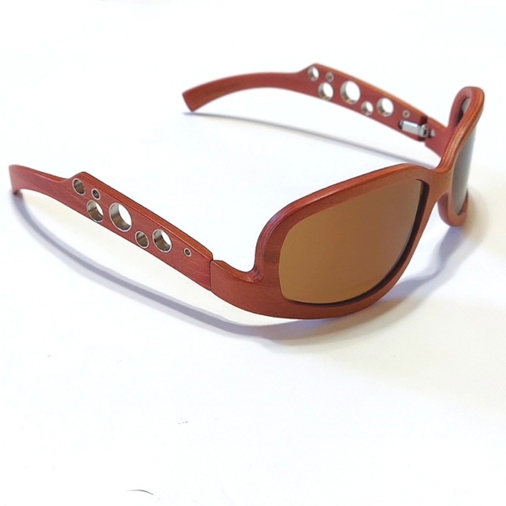 Gold & Wood Paris Ladies Faux Stained Wood Texture And Color Sunglasses
